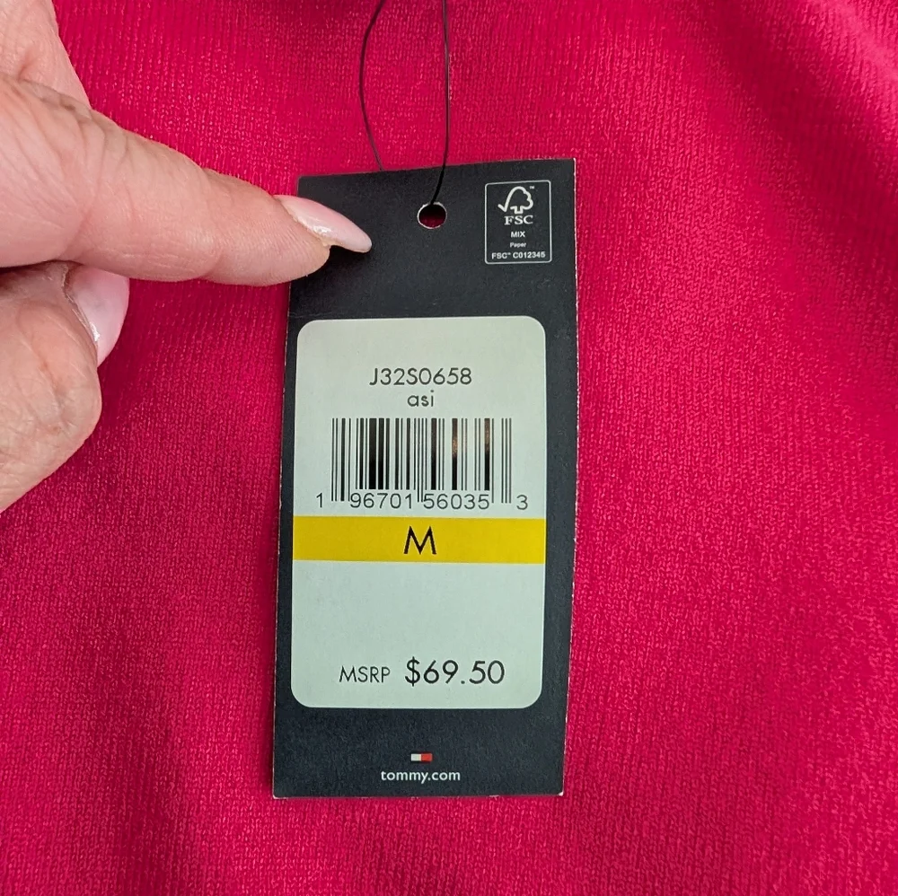 Tommy Hilfiger Women's Turtleneck Sweater M Hot Pink Bunched Shoulder Sleeve NWT - Picture 10 of 11